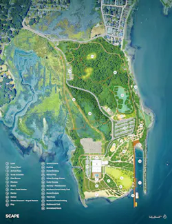 Manresa Wilds transforms the 125-acre former industrial site into a resilient, publicly accessible waterfront park. Site plan courtesy SCAPE Manresa Wilds transforms the 125-acre former industrial site into a resilient, publicly accessible waterfront park. Site plan courtesy SCAPE