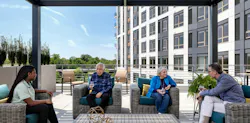 Revelle residents live next to the King of Prussia Town Center, allowing them to engage with a multigenerational environment. Photo © Andrew Rugge, courtesy Perkins Eastman Revelle residents live next to the King of Prussia Town Center, allowing them to engage with a multigenerational environment. Photo © Andrew Rugge, courtesy Perkins Eastman