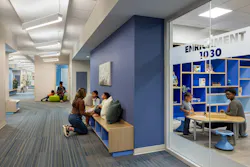Designed for Sam’s Club in Bentonville, Ark., the Kids Club Child Development Center emphasizes flexibility and connection. Classrooms open directly to outdoor play yards, extending learning into nature. Expansive windows bring daylight deep into the plan, supporting comfort and engagement. Photo © Albert Vecerka/Esto Designed for Sam’s Club in Bentonville, Ark., the Kids Club Child Development Center emphasizes flexibility and connection. Classrooms open directly to outdoor play yards, extending learning into nature. Expansive windows bring daylight deep into the plan, supporting comfort and engagement. Photo © Albert Vecerka/Esto