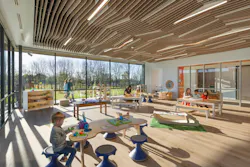 Inside Walmart’s Little Squiggles centers in Bentonville, Ark., color, texture, and proportion create a calm yet stimulating learning environment. Flexible classrooms adapt easily to different age groups and teaching styles, and integrated storage supports safety and independence. Photo © Albert Vecerka/Esto Inside Walmart’s Little Squiggles centers in Bentonville, Ark., color, texture, and proportion create a calm yet stimulating learning environment. Flexible classrooms adapt easily to different age groups and teaching styles, and integrated storage supports safety and independence. Photo © Albert Vecerka/Esto