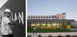 Left: Atlantic Park muralist, photo courtesy Atlantic Park. Right: sPARK Fitness Center, Morrisville, photo © Keith Isaacs Left: Atlantic Park muralist, photo courtesy Atlantic Park. Right: sPARK Fitness Center, Morrisville, photo © Keith Isaacs