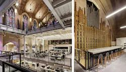 The Audible Innovation Cathedral inhabits the walls of a 1933 sanctuary, serving as a cornerstone of Newark’s growing innovation sector. Its organ pipes were preserved as a reminder of the beauty of sound. Photos © Ben Gancsos The Audible Innovation Cathedral inhabits the walls of a 1933 sanctuary, serving as a cornerstone of Newark’s growing innovation sector. Its organ pipes were preserved as a reminder of the beauty of sound. Photos © Ben Gancsos