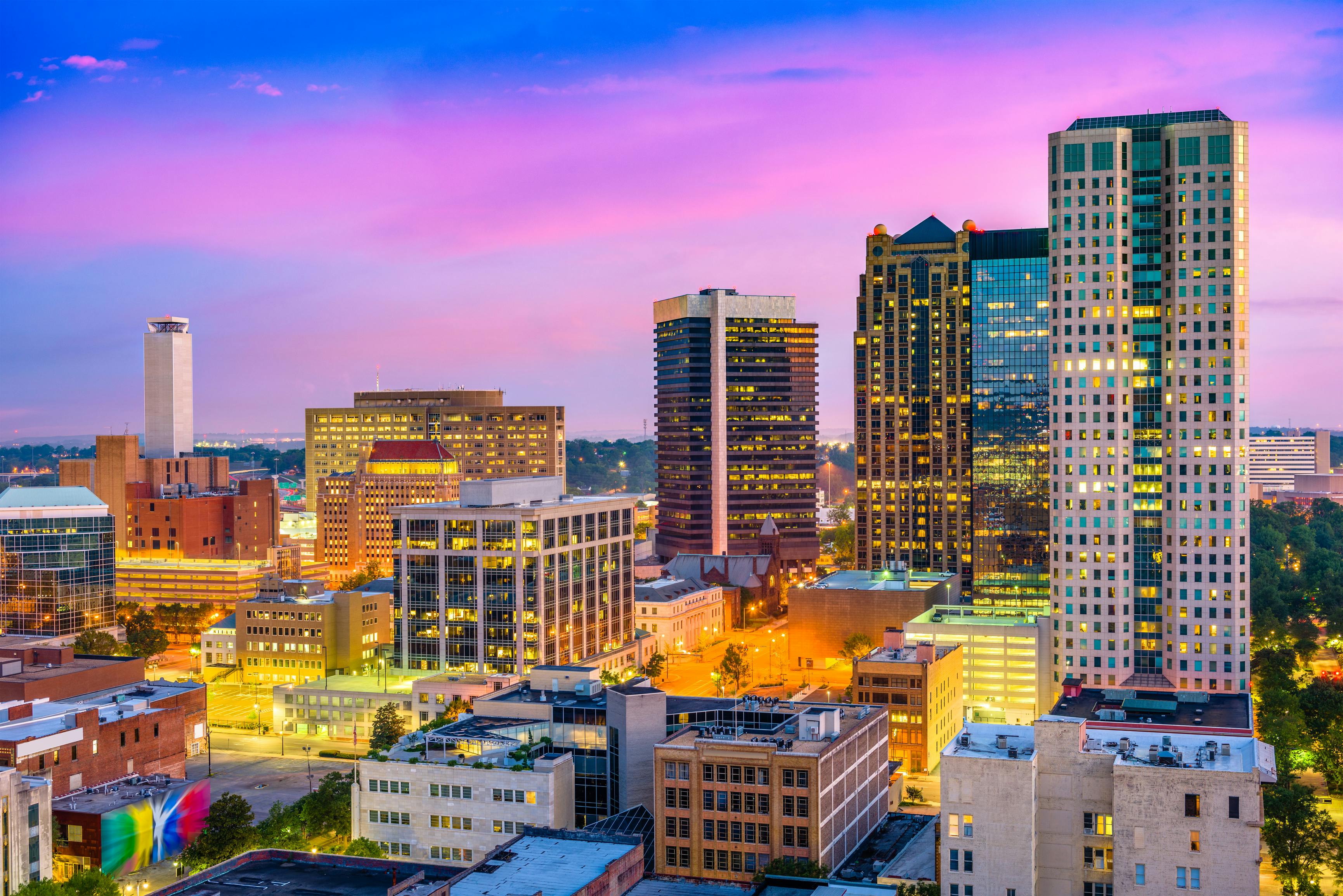 Birmingham, Alabama Skyliune. Birmingham, Alabama, USA downtown city skyline.