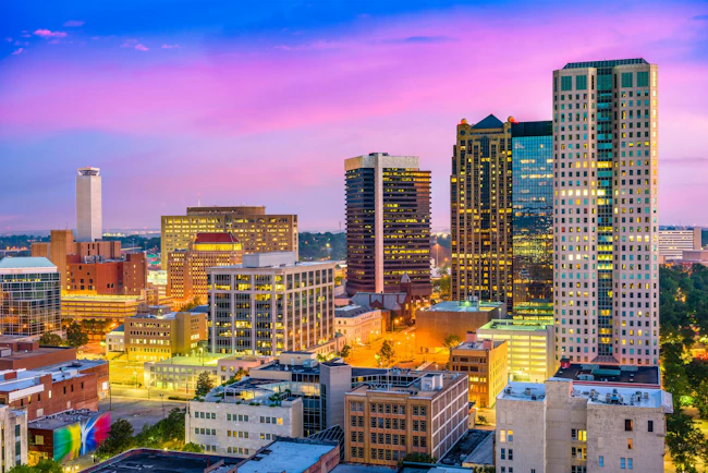 Birmingham, Alabama Skyliune. Birmingham, Alabama, USA downtown city skyline.