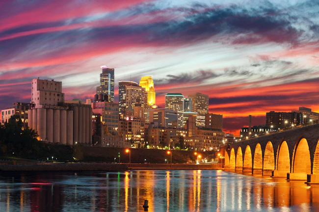 Minneapolis downtown at twilight.