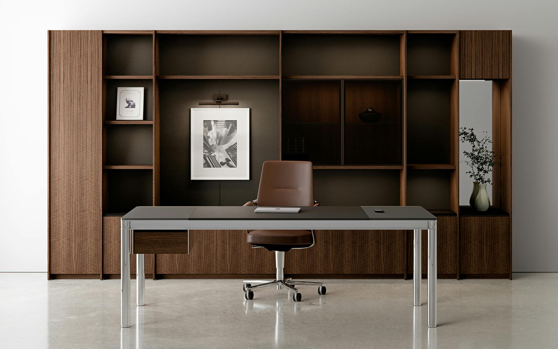 Launched at NeoCon 2026, VESPER features a height-adjustable desk, private office casegoods, and conferencing solutions that translate the firm&rsquo;s design philosophy into a refined collection. Photo courtesy Fogarty Finger, HALCON