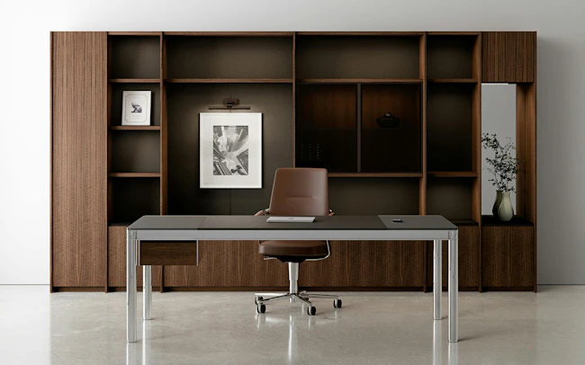 Launched at NeoCon 2026, VESPER features a height-adjustable desk, private office casegoods, and conferencing solutions that translate the firm&rsquo;s design philosophy into a refined collection. Photo courtesy Fogarty Finger, HALCON