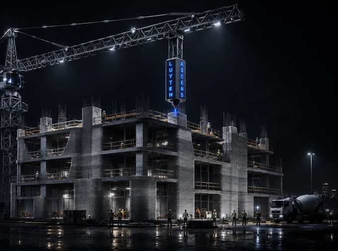 The Ascend tower crane 3D construction printer is manufactured by Melbourne, Australia-based Luyten. Rendering courtesy Luyten