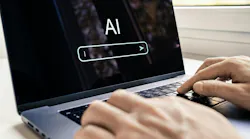 Generate content with AI prompt. Text or image generator in laptop. Artificial intelligence search engine. Website SEO technology tool. Man using computer in digital data business