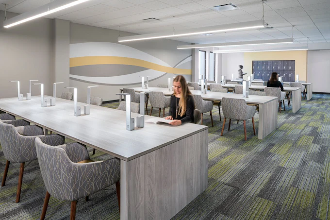 Quiet reading rooms with lockers provide calm, supportive retreat spaces where students can focus, decompress, and feel that their different academic needs are recognized and valued. Photo &copy; Randy Van Duinen