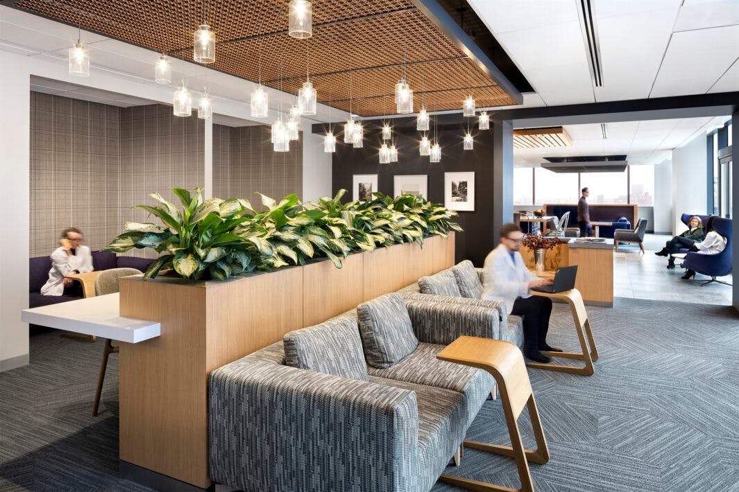 An entire floor is dedicated to staff at the Memorial Sloan Kettering Josie Robertson Surgery Center in New York, N.Y. It includes a lounge and workspace, a caf&eacute;, and an outdoor terrace. Photo &copy; Chris Cooper