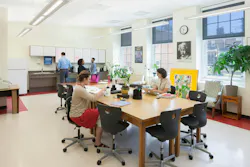 Although small, the staff lounge at the Washington Latin Public Charter School in Washington, D.C., is separated into zones for relaxation, work, storage, and meal prep. It also enjoys plenty of natural light. Photo © Joseph Romeo Although small, the staff lounge at the Washington Latin Public Charter School in Washington, D.C., is separated into zones for relaxation, work, storage, and meal prep. It also enjoys plenty of natural light. Photo © Joseph Romeo