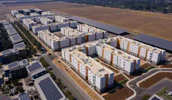 The Green at West Village, a student housing project at the University of California, Davis, includes a net zero energy district. It has a 5.5-megawatt solar array on parking structures. Photo courtesy Stantec