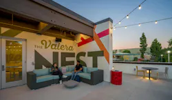 There are multiple flexible seating options throughout the Valera NEST, including an outdoor patio with group and individual seating with charging capabilities. Photo courtesy CannonDesign