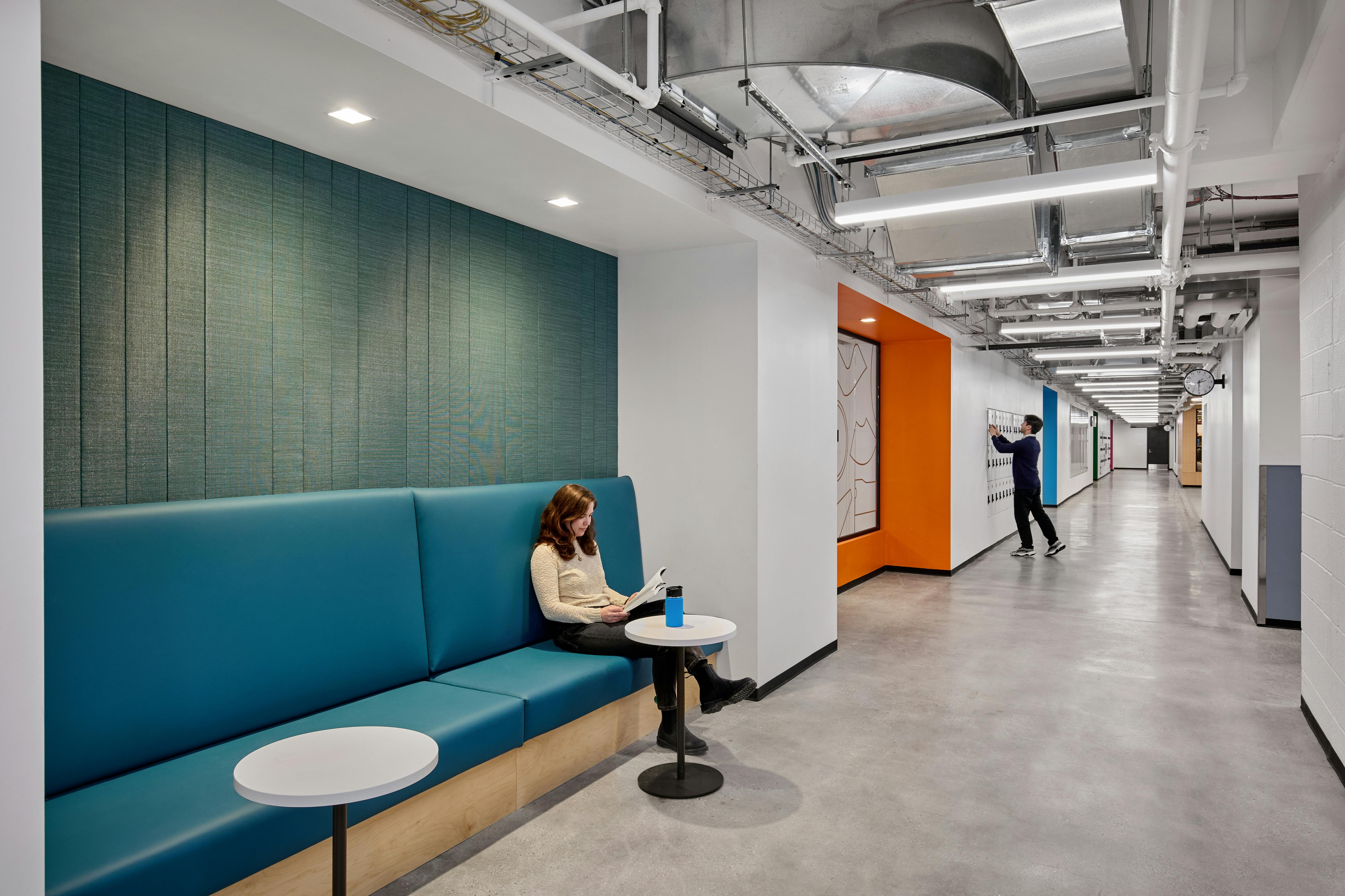 In Brooklyn, N.Y., the Brooklyn STEAM Center features flexibile open spaces, biophilic design elements, and cozy nooks. Photo &copy; Garrett Rowland