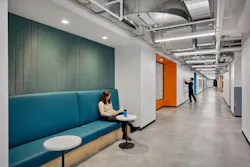 In Brooklyn, N.Y., the Brooklyn STEAM Center features flexibile open spaces, biophilic design elements, and cozy nooks. Photo © Garrett Rowland