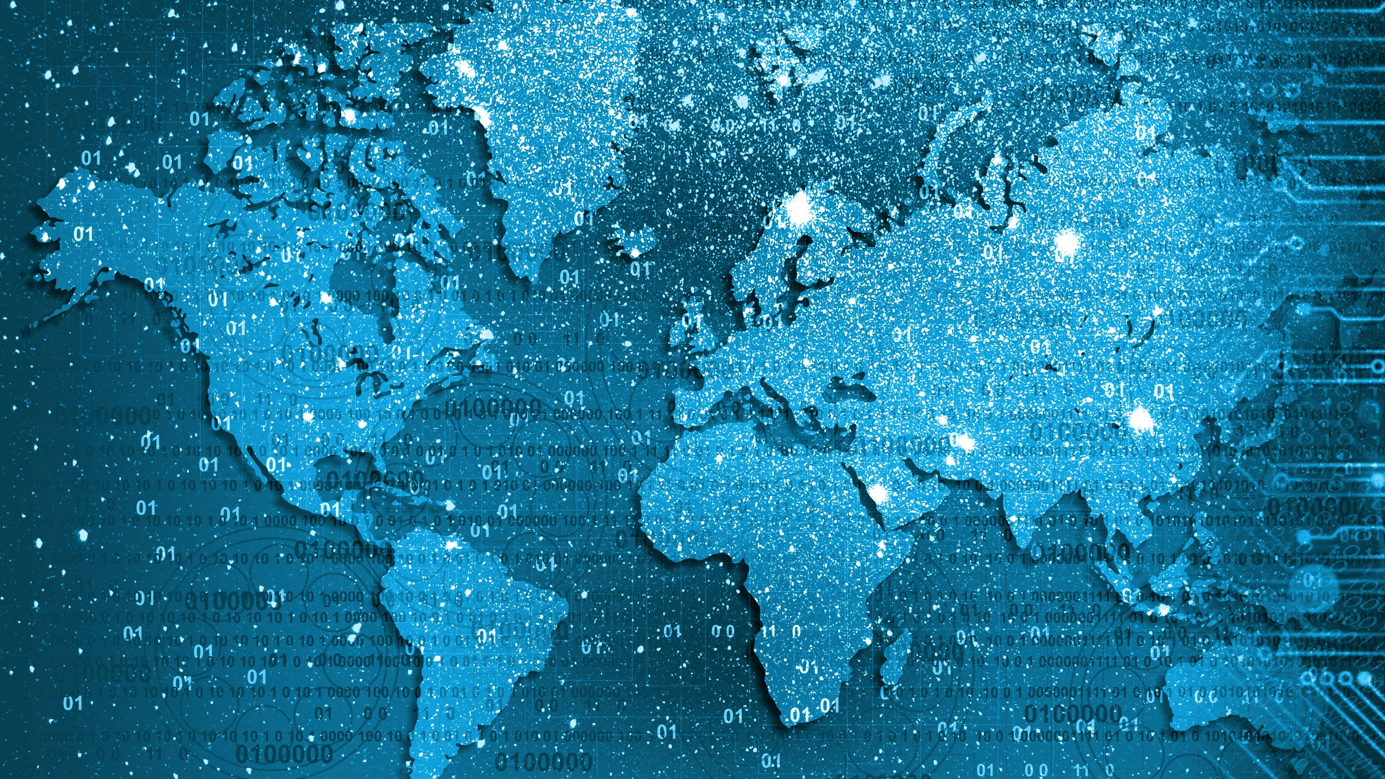 High speed. world map abstract technology background concept. Speed movement pattern and motion blur over dark blue background. Hi-tech. Abstract technology background concept. global digital technology concept. digital data orbits. world network technology. technology communication. Binary data bit stream speeding around the digital earth globe.