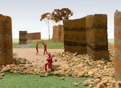 Rammed earth walls shape space at a human scale, suggesting a future where materials are not hidden behind systems, but expressed as integral, visible parts of place. Photo courtesy RDG Planning & Design