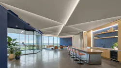 At Jewelers Mutual, fractal-inspired patterns paired with soft, indirect lighting introduce a level of complexity that mirrors natural systems. Photo courtesy Little