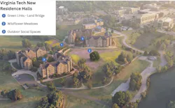 Site features of Virginia Tech’s New Residence Halls–Duck Pond and Fairway Quads emphasize connectivity to nature. Image courtesy Clark Nexsen