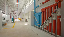 The South Bend Public Transportation Bus Operations (TRANSPO) & Maintenance Facility in South Bend, Ind., uses geothermal energy and solar panels for heating and cooling. Photo courtesy Stantec