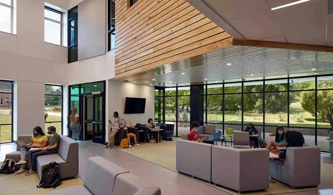 The Pen Y Bryn Upper School building in Sandy Spring, Md., features a geothermal well field for heat exchange. Photo courtesy Stantec