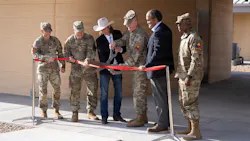 Fort Bliss and 1st Armored Division senior leaders along with distinguished guests of ICON Prime come together for a ribbon cutting ceremony to officially open the new 3-D barracks on Fort Bliss, Texas, July 28, 2026. The project represents the largest deployment of robotic construction capabilities for the Department of War to date, highlighting how emerging technologies are reshaping Army infrastructure. Photo Credit: U.S. Army photo by Sgt. Brandon Camaquin
