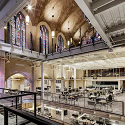 Amazon’s Audible audiobook company asked Perkins Eastman to transform the former Second Presbyterian Church in Newark, N.J., to house its engineering and development hub. Photo © Ben Gancsos