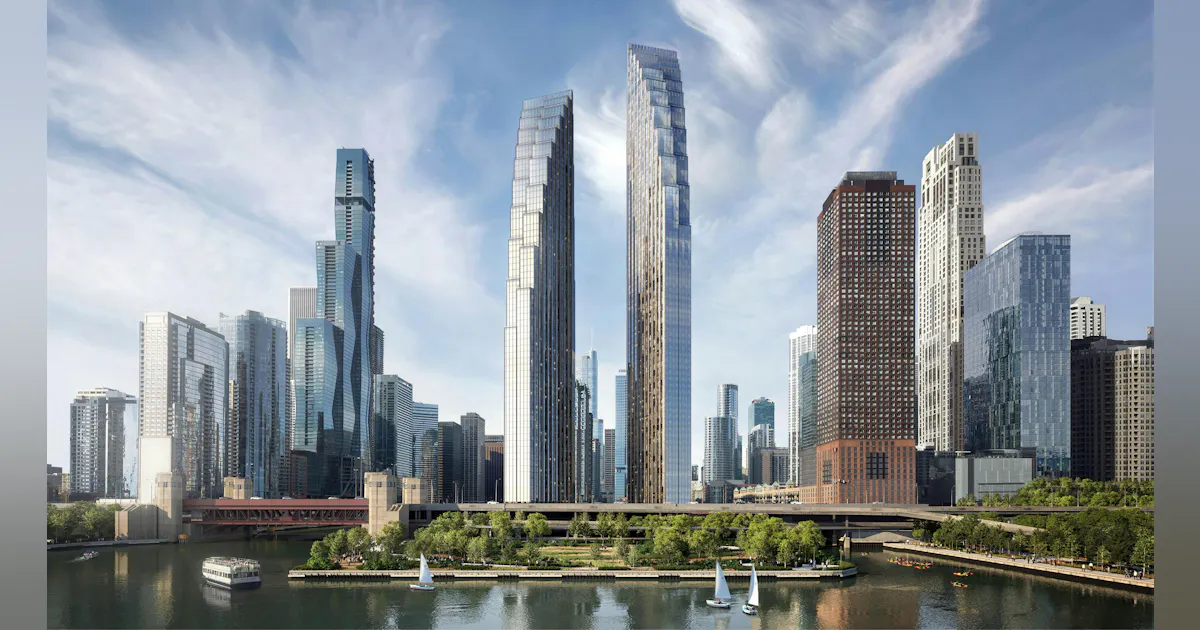 Residential 72-story tower in Chicago features distinctive waterfall profiles and outdoor terraces