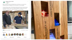 MMH features the Weberdings, a local father-son team, crafting timber for the custom donor wall. The mock-up (right) re-energized existing donors and helped new supporters commit. Photos courtesy GBBN