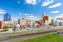 Durham, North Carolina, USA downtown cityscape. Durham, North Carolina, USA downtown city skyline in the afternoon.