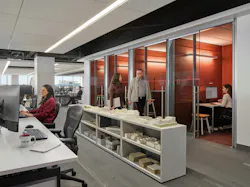 Amid post-pandemic downsizing, Ballinger chose to retain the same square-footage per employee, reflecting their commitment to in-person engagement and creativity. Photo © Halkin Mason