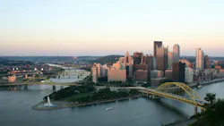 Pittsburgh at Sunset. A view of downtown Pittsburgh, PA at sunset.