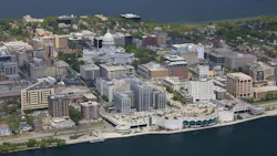 Aerial view of The Isthmus of Madison Wisconsin