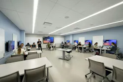 Pace University invested in studying their classroom inventory and utilization, culminating in a major classroom renovation project at One Pace Plaza. Fifty percent of their classrooms on the Manhattan campus were updated, right-sized, and re-thought to accommodate section growth, facilitate pedagogical flexibility, and maintain healthy utilization. Photo courtesy CannonDesign