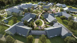 The design of Avandell’s neighborhoods disguises its secure environment with landscaping and walking trails, decorative fencing, and interior passageways between buildings. Photo courtesy Perkins Eastman