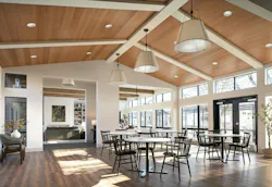 The new living and dining spaces, above and below, at Josephine offer a warm, modern aesthetic with plentiful views and natural light. Photo © Cleary O’Farrell Photography