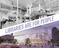 As gathering places for ideas, information, and inspiration, academic libraries can connect a campus to its community. Image courtesy GBBN