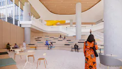 Rendering the forum prior to the introduction of the tree of life design. Rendering courtesy CO Architects