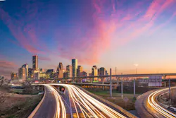 Houston, Texas, USA Skyline. Houston, Texas, USA downtown skyline over the highways at dusk.