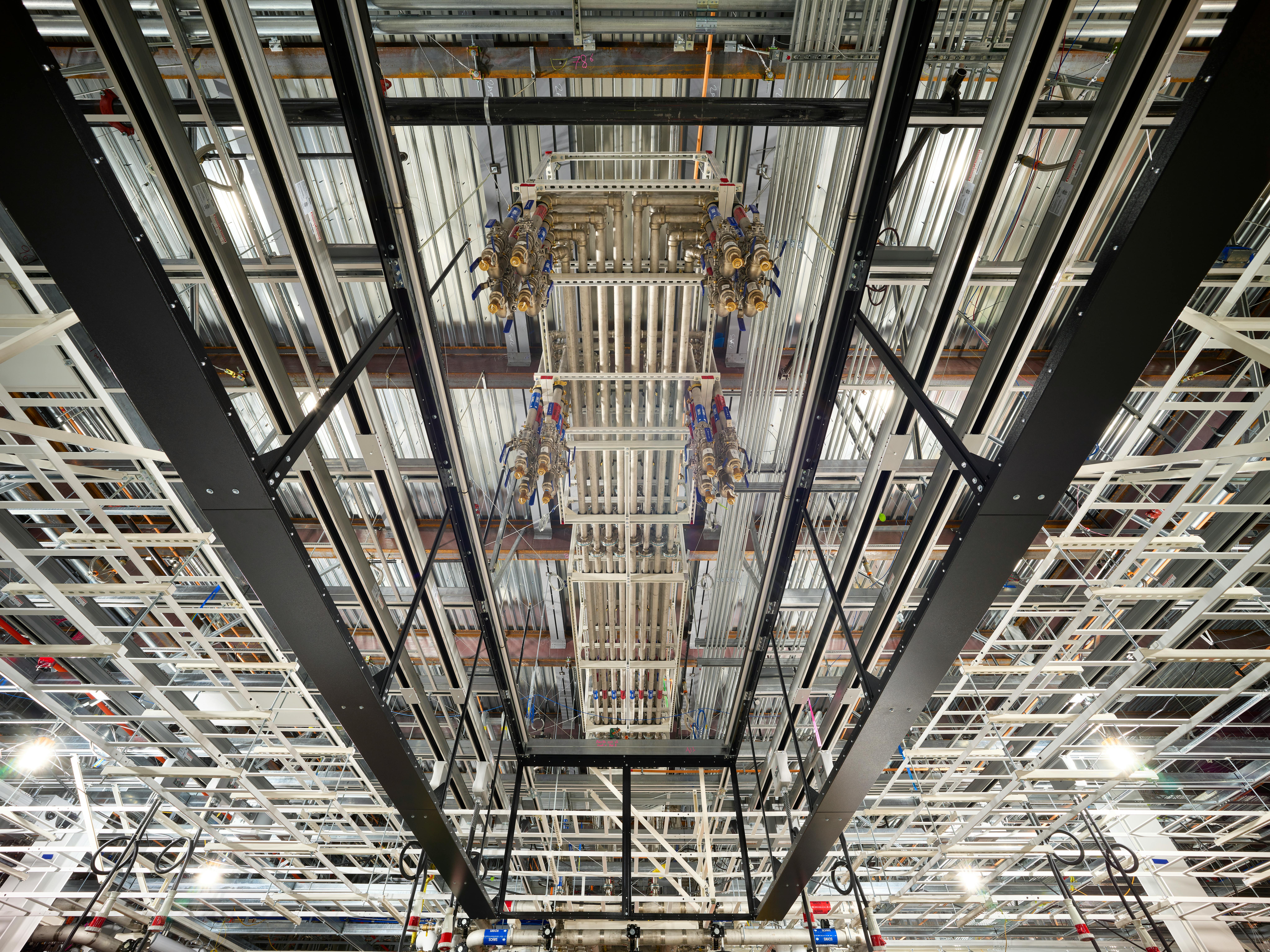 Modular MEP pipe rack assembly installed onsite as part of a data center modular construction project. Photo &copy; Weldon Brewster Photography