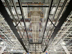 Modular MEP pipe rack assembly installed onsite as part of a data center modular construction project. Photo © Weldon Brewster Photography